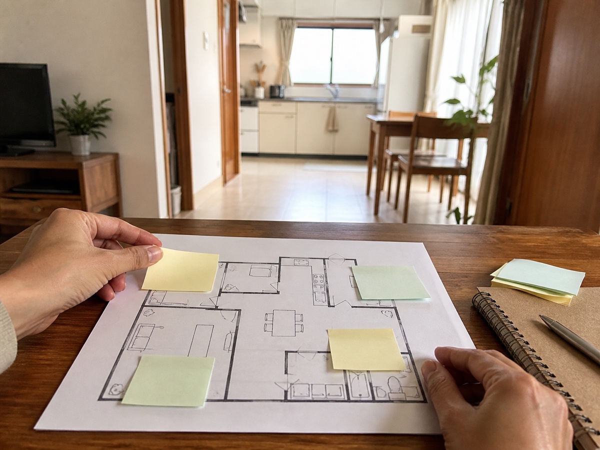 住まい全体の複数箇所を簡略間取りで整理する全面改修の相談例